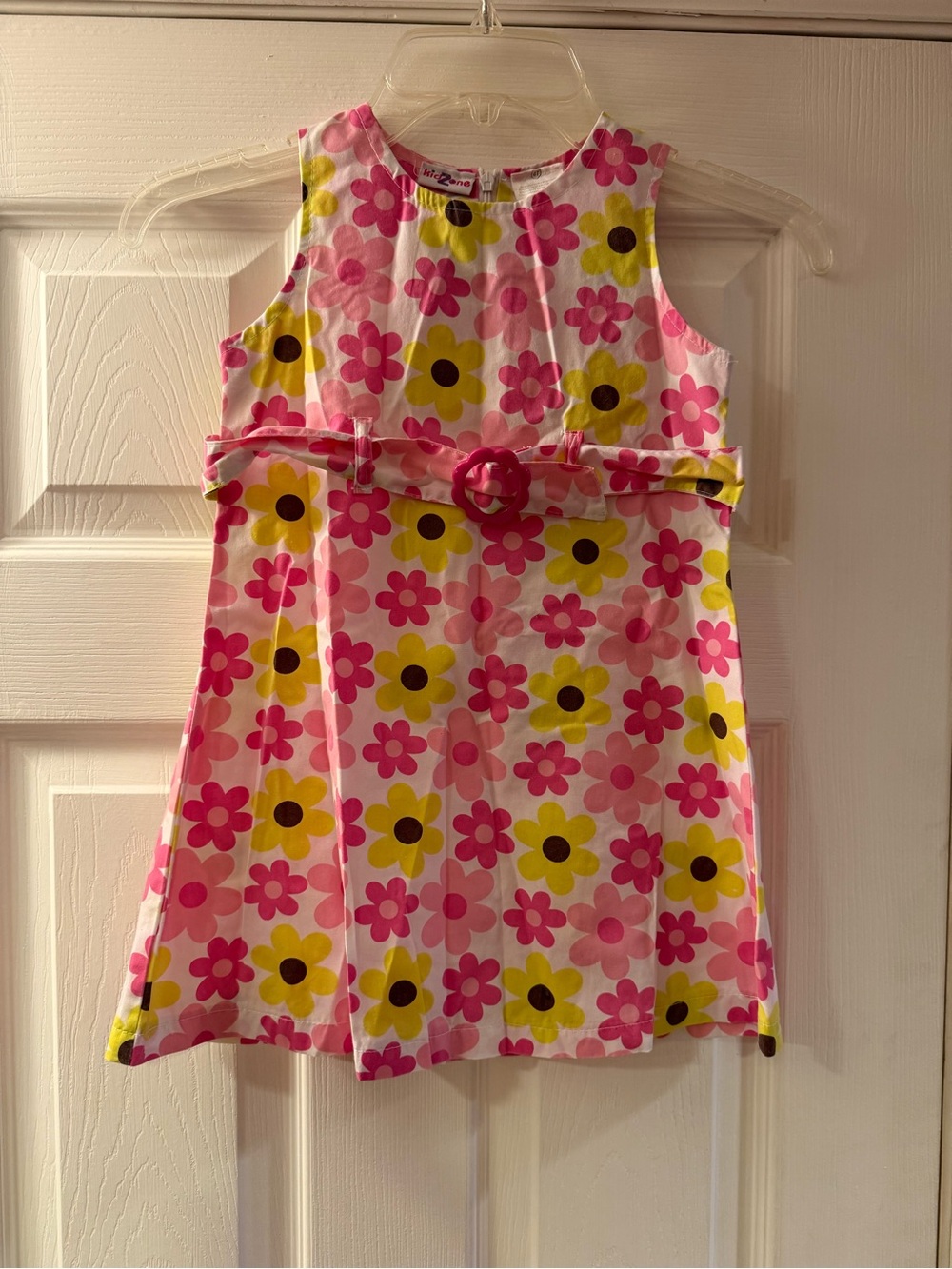 Retro Kids Floral Belted Sundress - Pink & Yellow